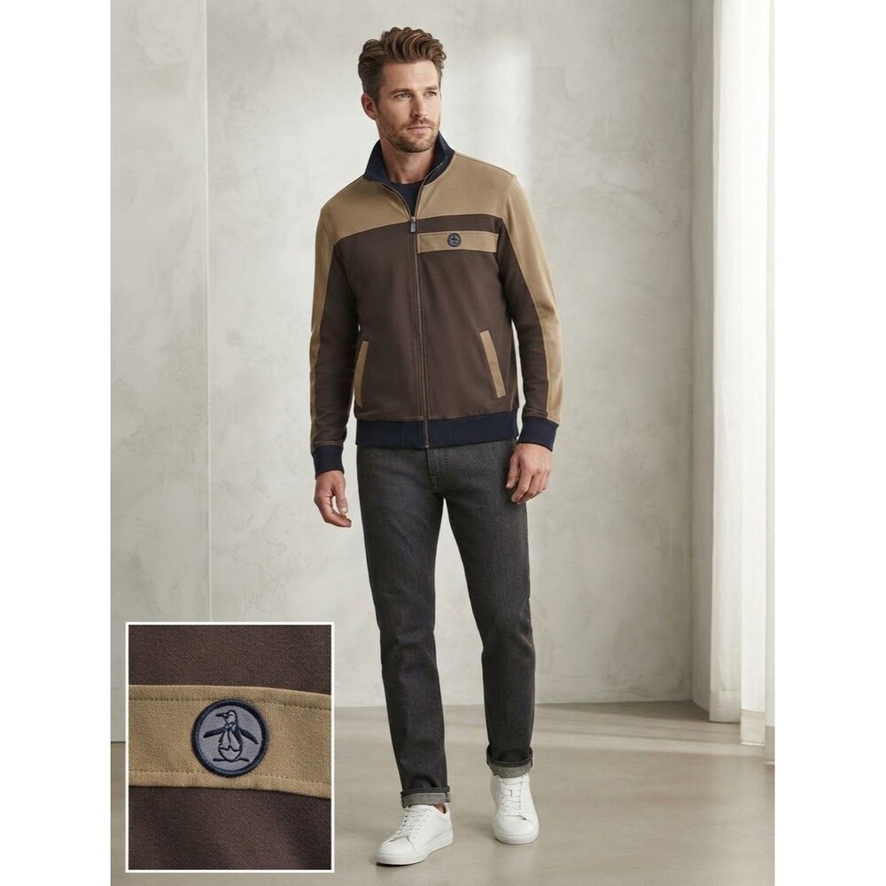 Original Penguin Colorblock Full Zip Track Jacket Stand-Up Collar  Retro Skater